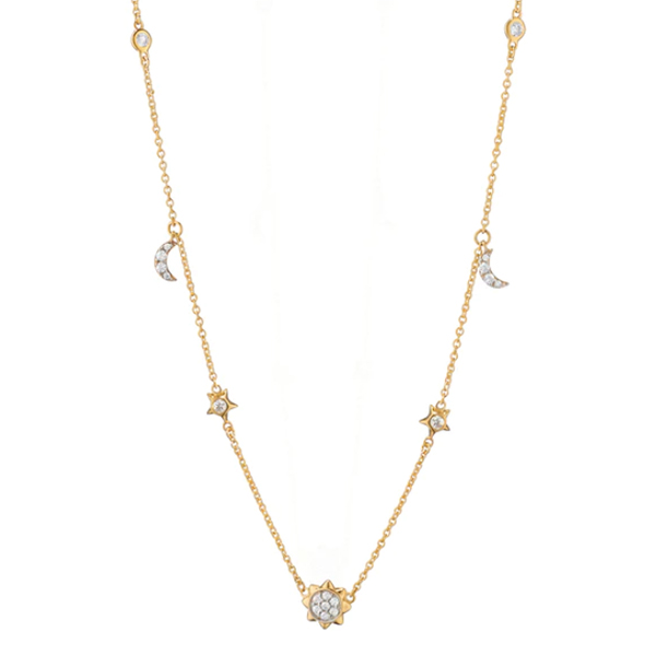 18K Diamond Sun Moon Stars Necklace 220 4874